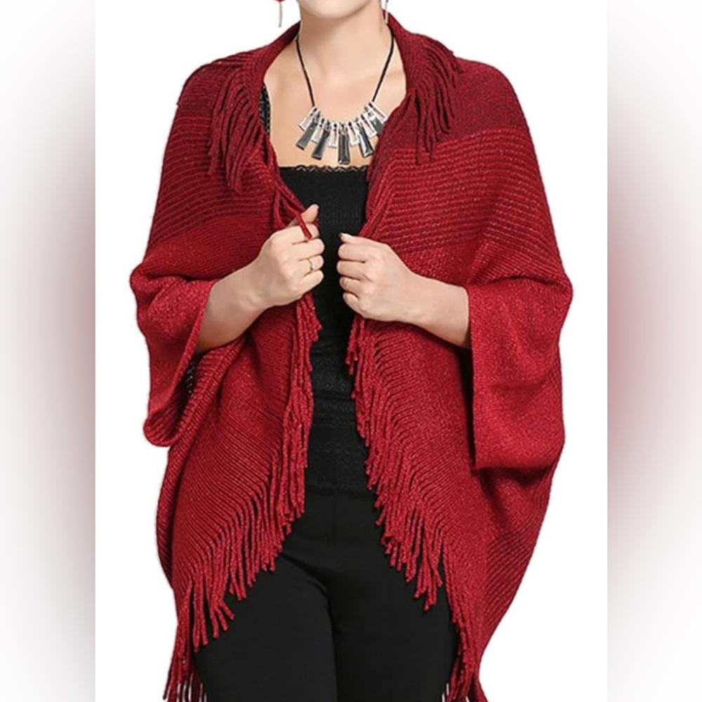Red Fringe Poncho